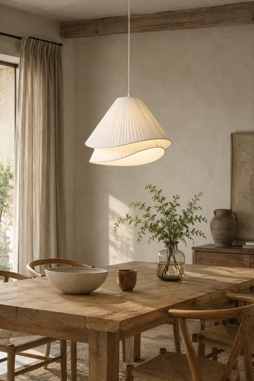 Renée Minimalist Double Overlap Fabric LED Pendant Light, White - Lumpaz