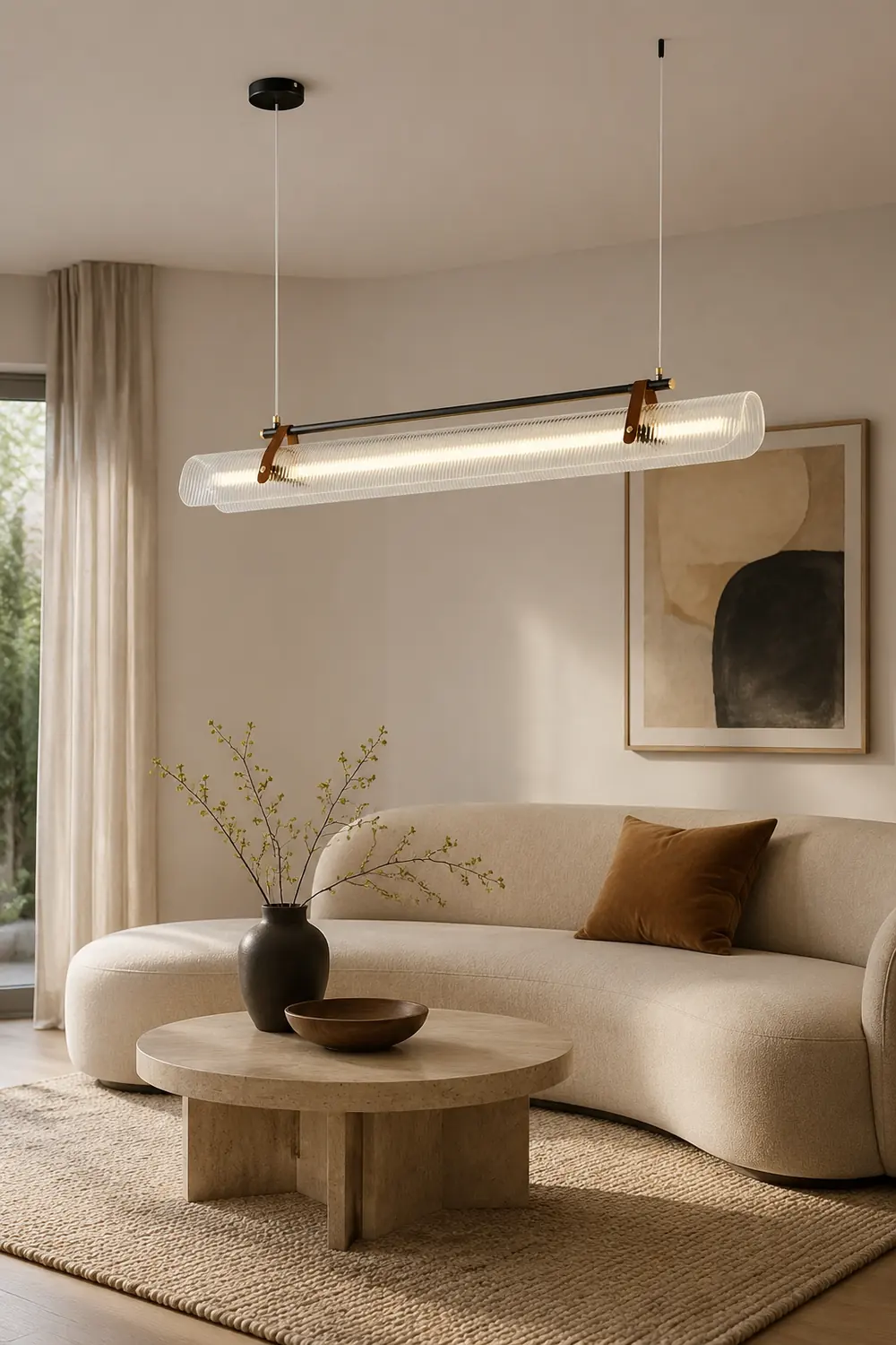 Edge Pendant Light Linear Modern, Acrylic/Metal, Black/Gold, Study - Lumpaz