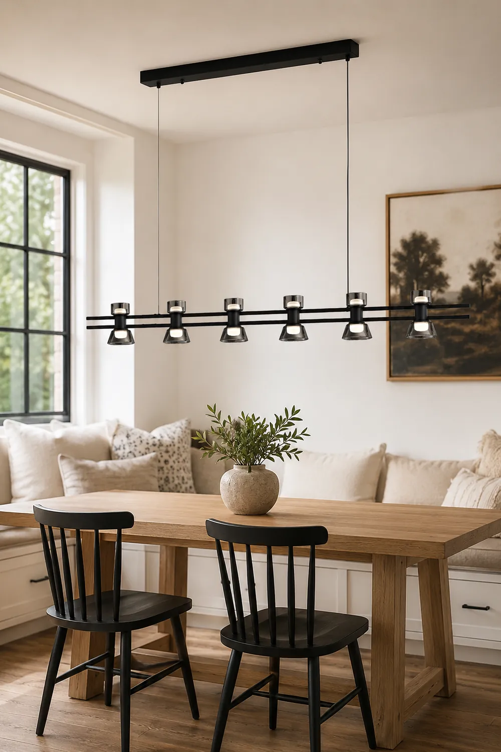 Evette Modern Linear Linear Metal Pendant Lamp, Black/Golden - Lumpaz