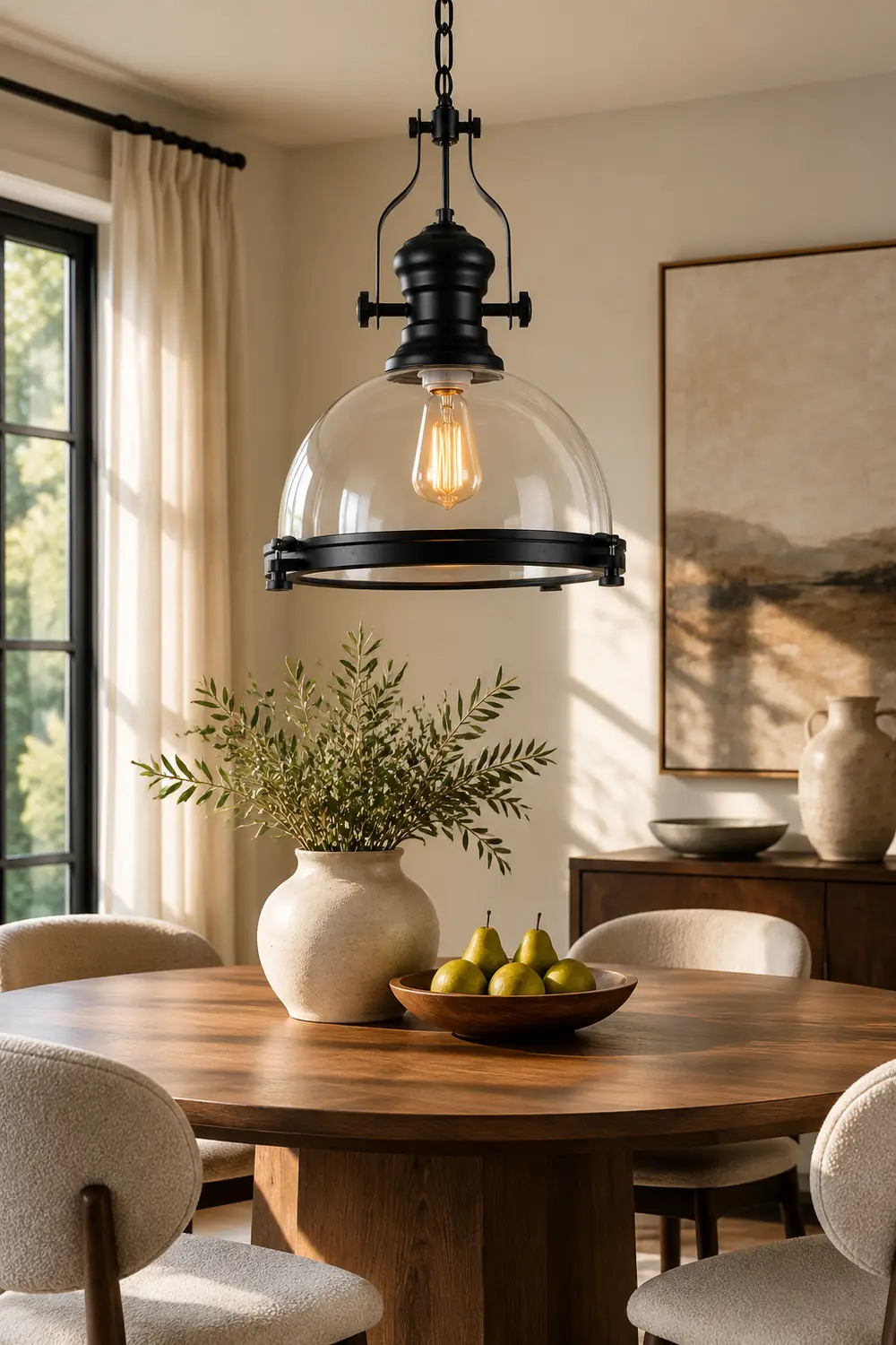Alessio Vintage Hemispherical Glass Pendant Light, Black - Lumpaz