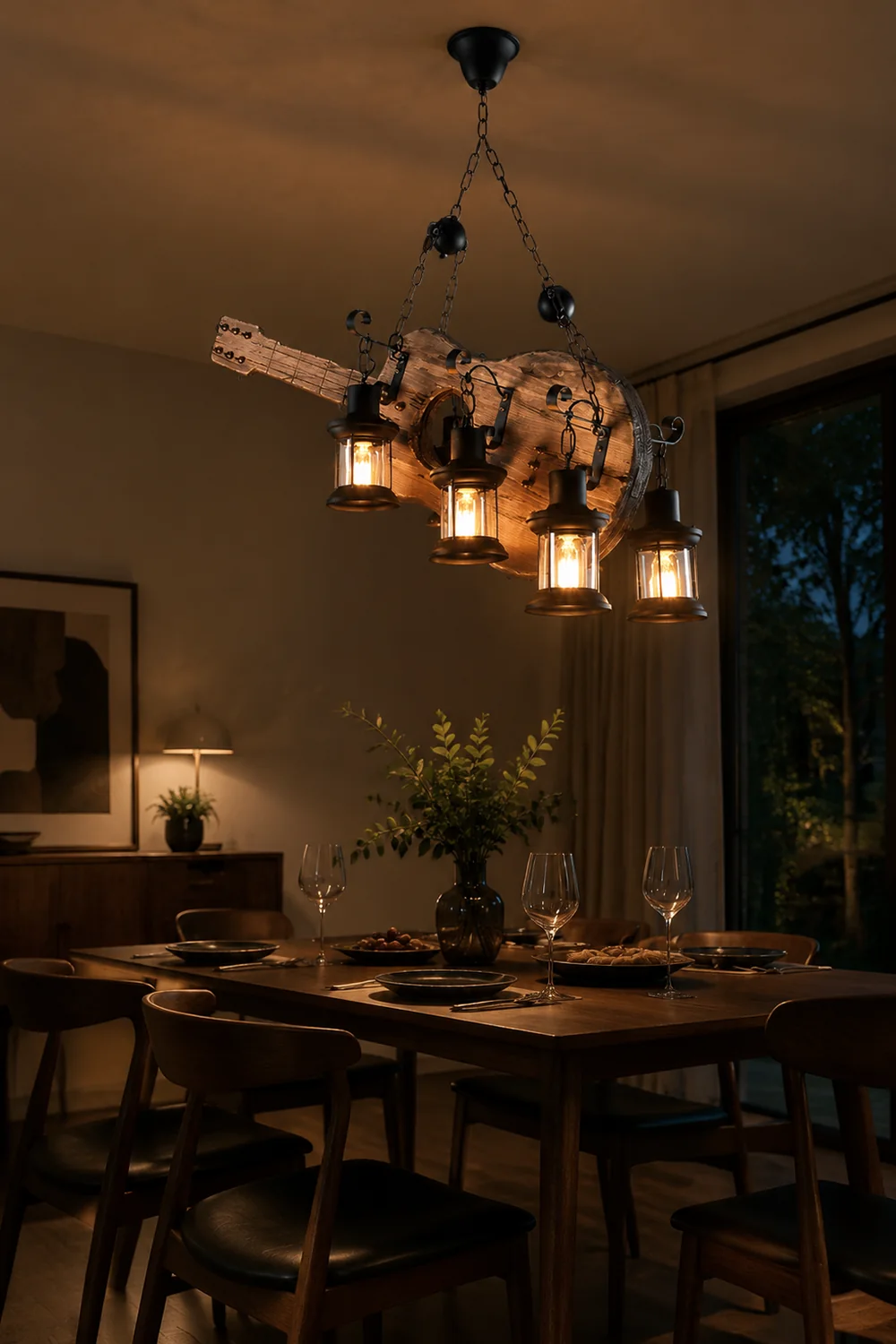 Austin Retro Guitar Metal & Wood Pendant Light, 4 Heads - Lumpaz