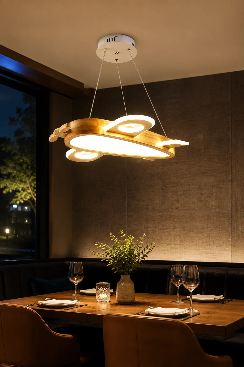Minori Modern Natural Creative DIY Children Airplane Shape Acrylic Pendant Light ,Wood - Lumpaz