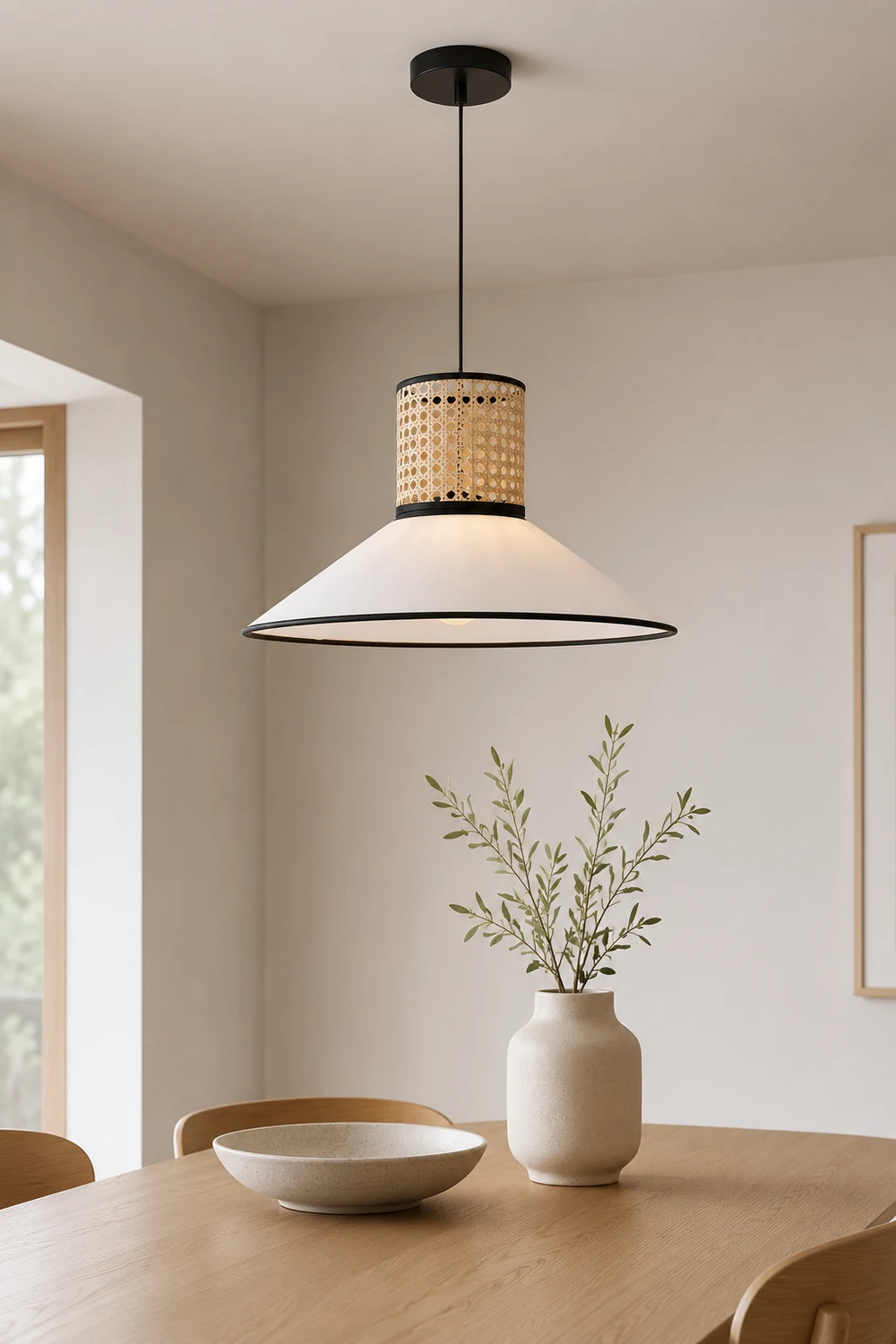 Ritta Modern Rattan/FabricPendant Light, White - Lumpaz