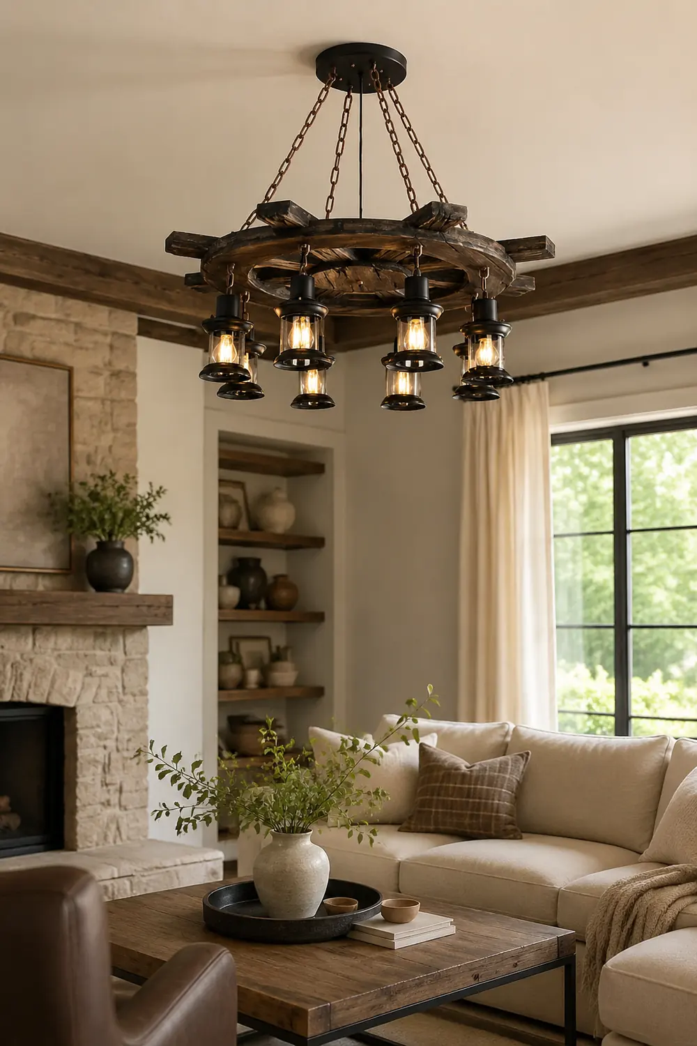 Austin Retro Rudder Metal & Wood Pendant Light, 8 Heads - Lumpaz