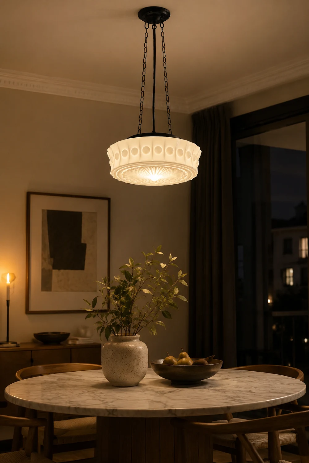 Hailie Vintage French Country Dome Pendant Light White/Beige Living Room - Lumpaz