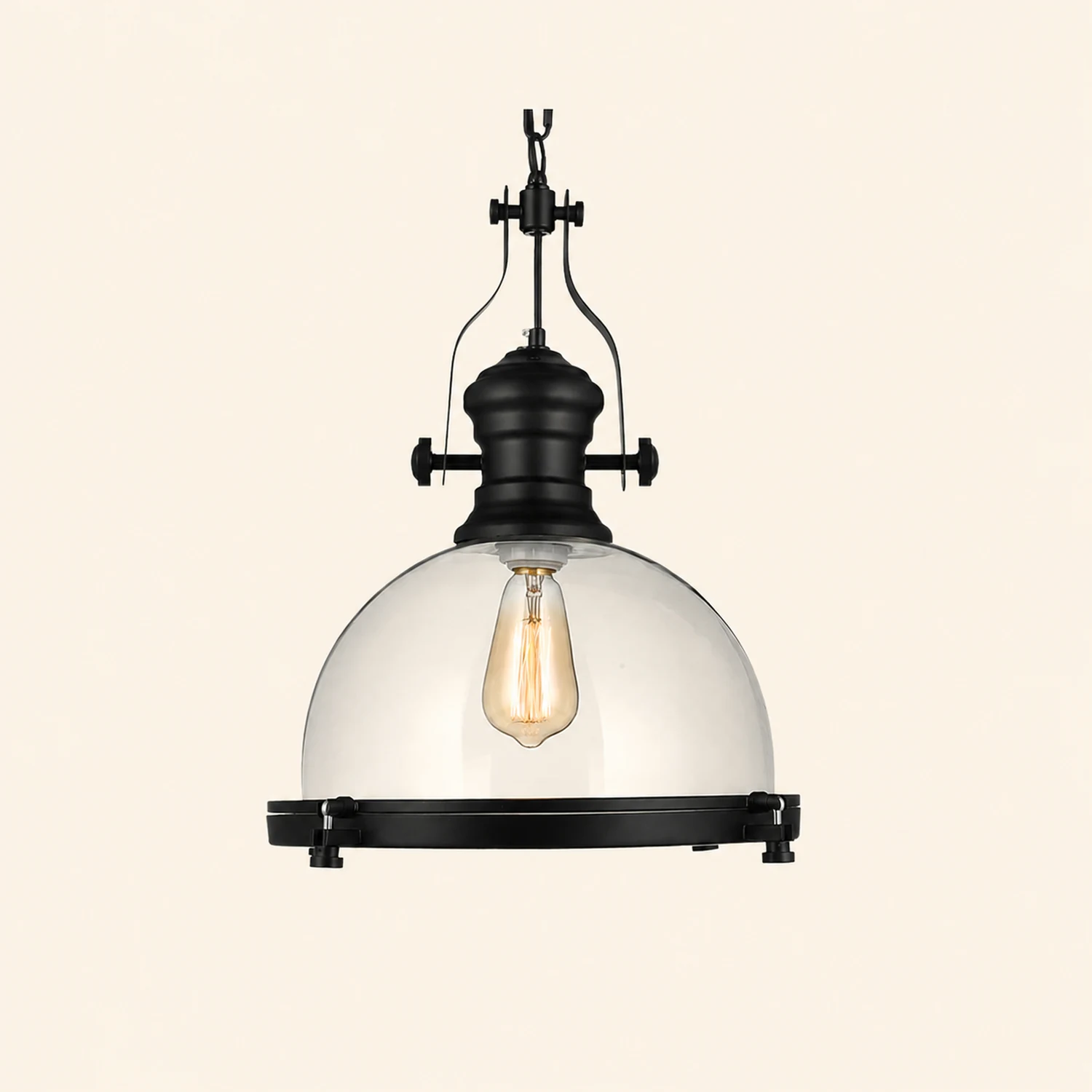 Alessio Vintage Hemispherical Glass Pendant Light, Black - Lumpaz