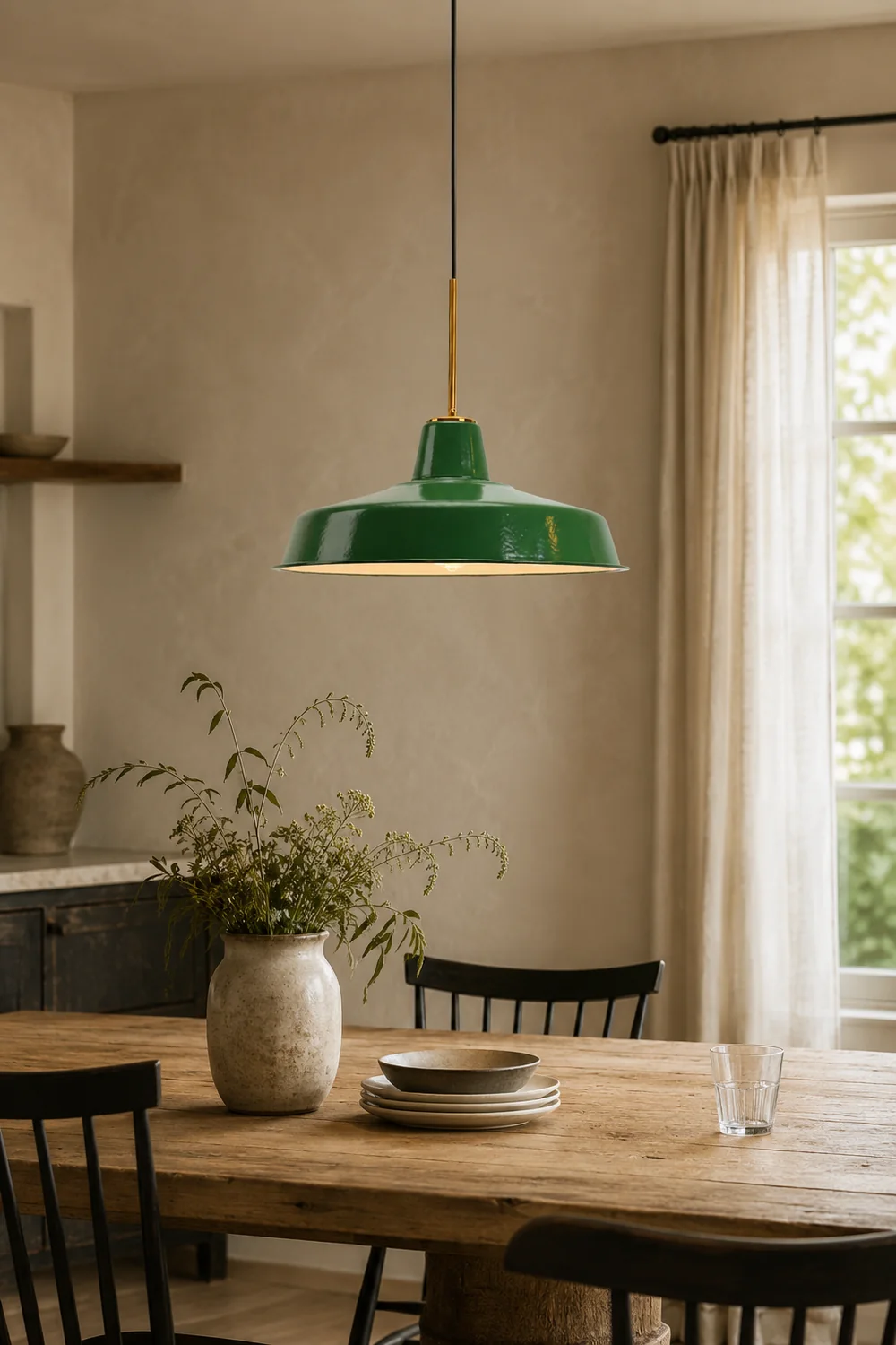 Cairns Vintage Metal Arched Pendant Light, Green - Lumpaz
