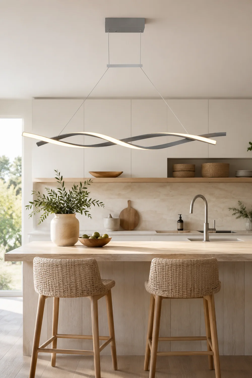 Modern Minimalist Nordic Cross-Curved Metal Pendant Light, Black/Gray - Lumpaz