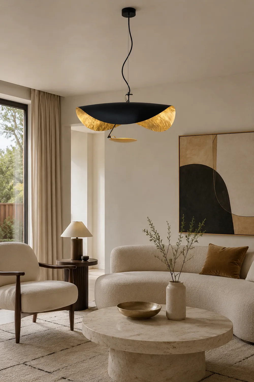 Renée Modern Nordic Saucer Metal Pendant Light, Black&Gold - Lumpaz