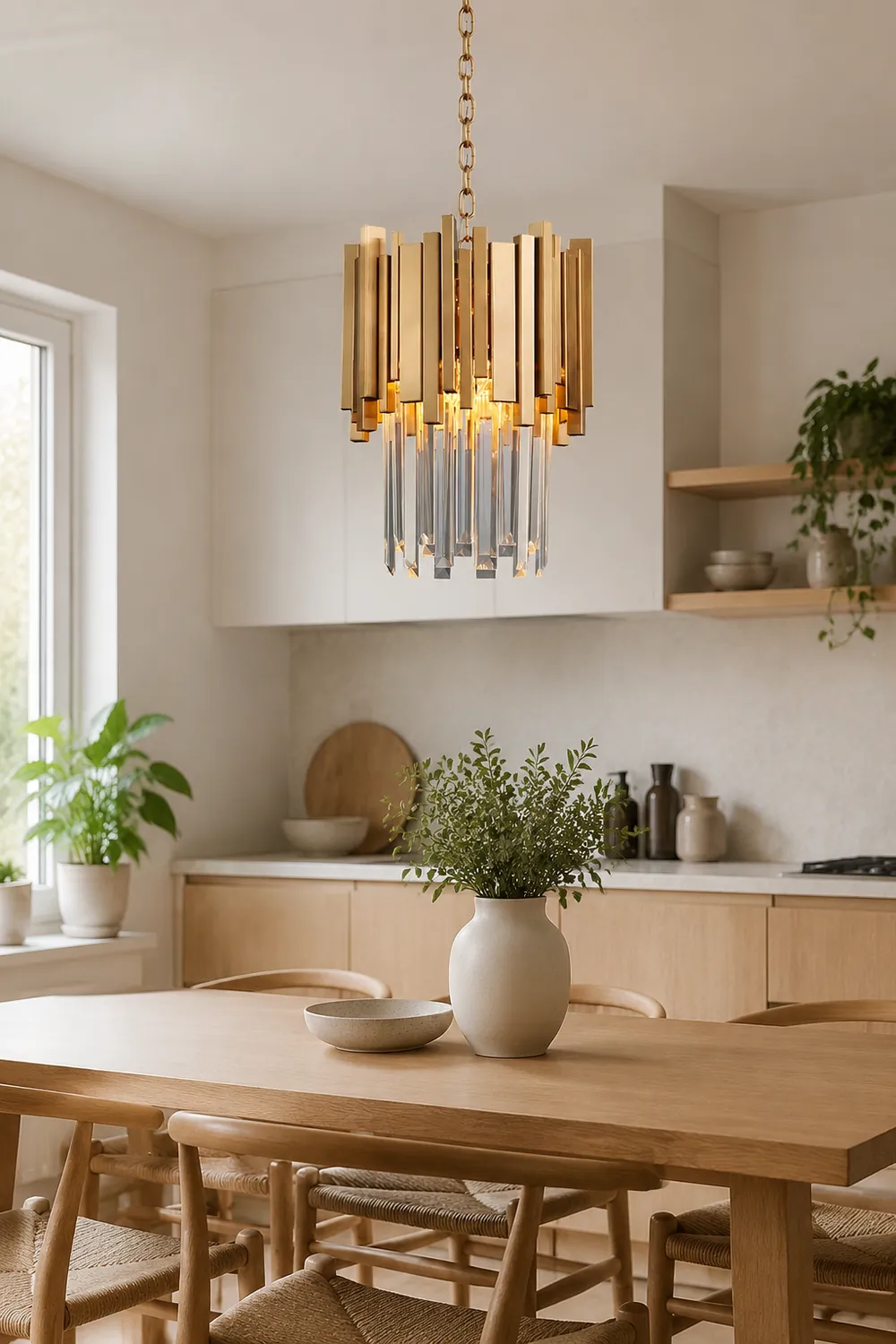 Kristy Modern Crystal Pendant Light, Gold & Chrome Living Room - Lumpaz