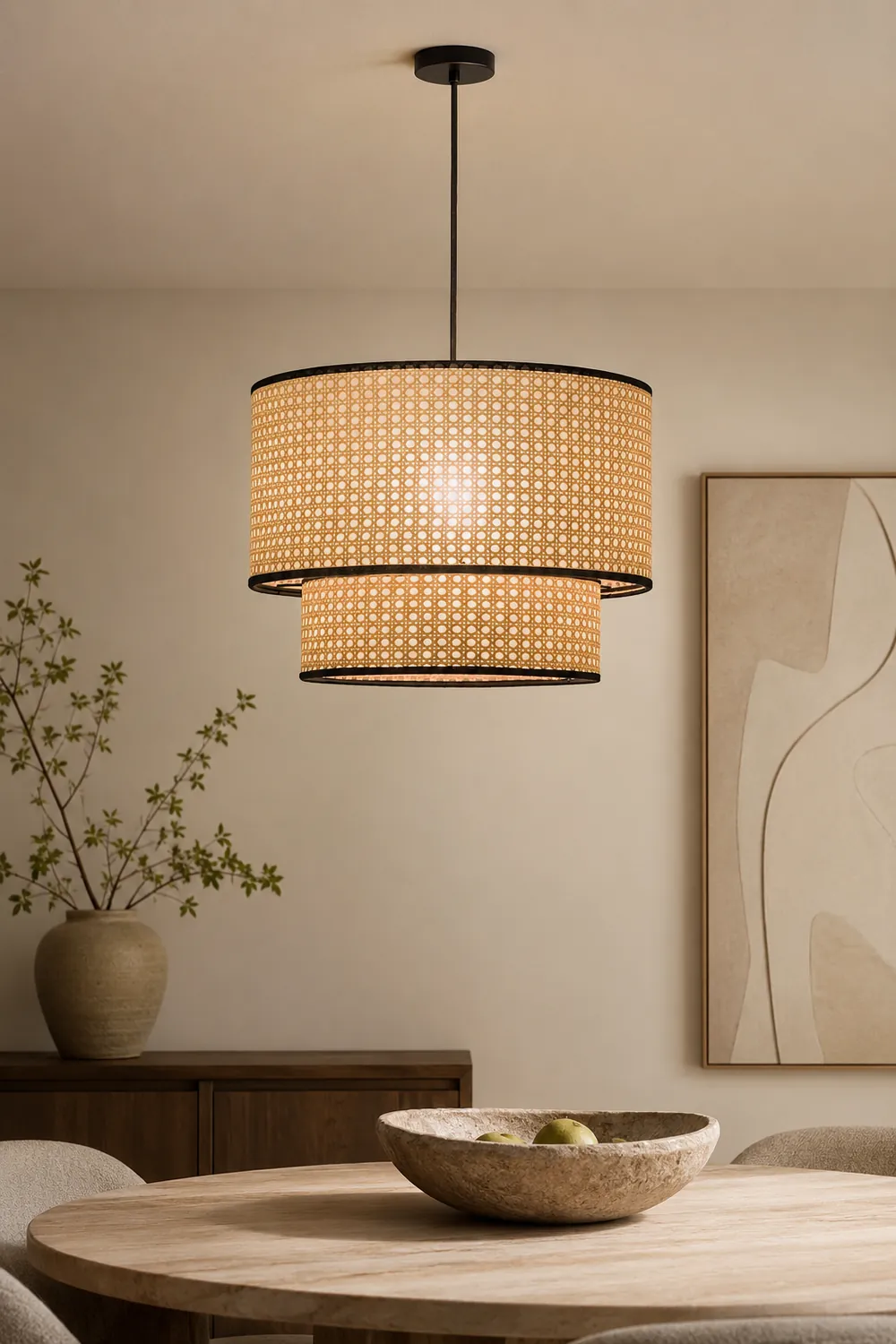 Ritta Japanese Rattan Pendant Light, Double-Layer - Lumpaz