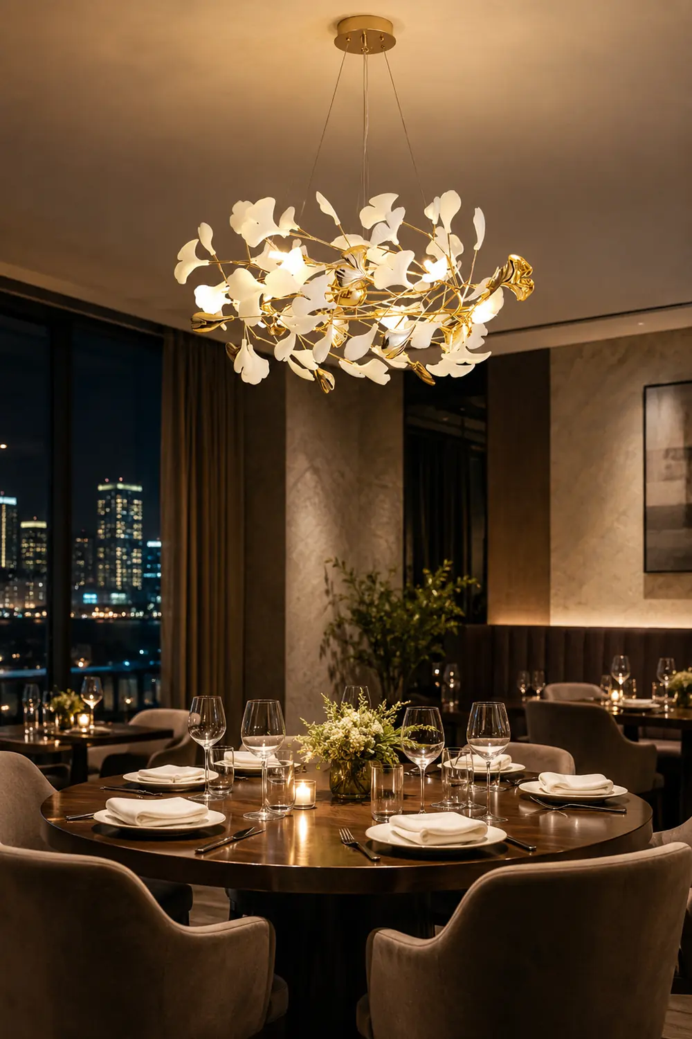 Ophelia Modern Petal Shaped Metal Ceramic Chandelier Dining Room - Lumpaz