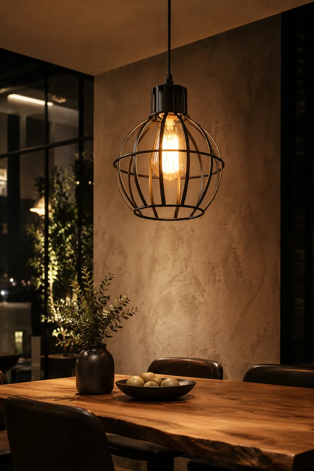 Alessio Industrial Metal Cage Pendant Light, Black - Lumpaz