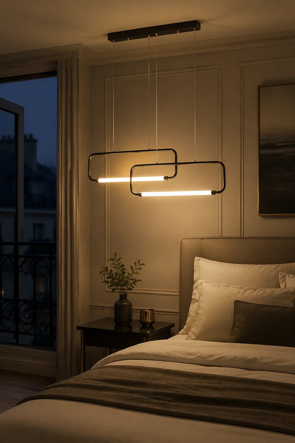 Bouvet Modern Minimalist Double-Rectangular Metal/Acrylic Pendant Light, Black/Gold - Lumpaz