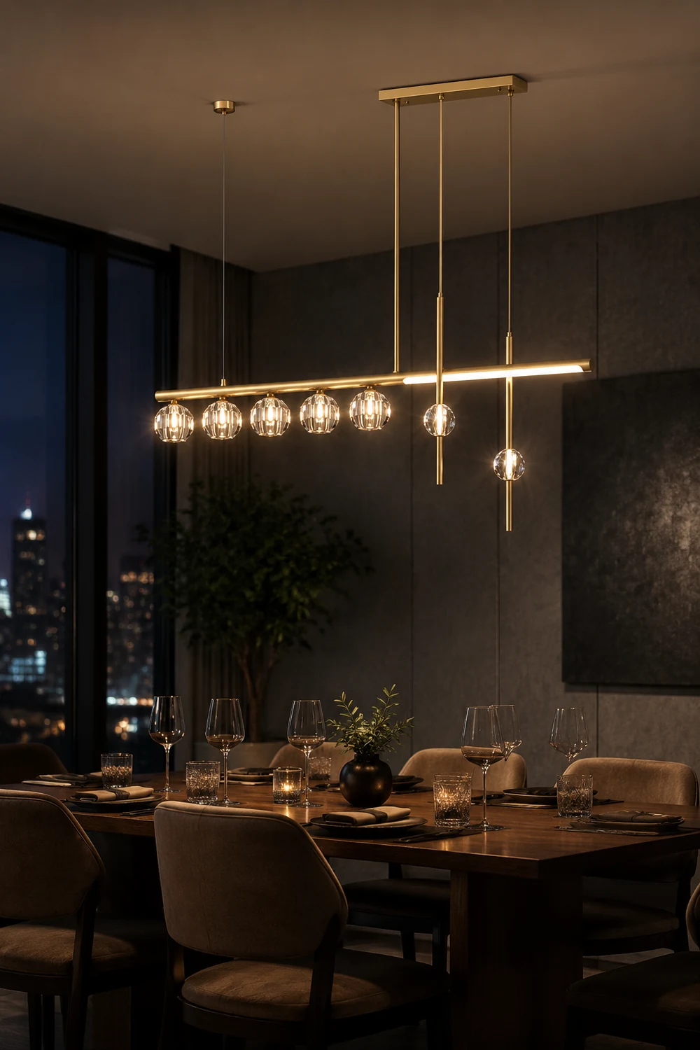 Kirsten Metal & Crystal Pendant Light, Gold - Lumpaz