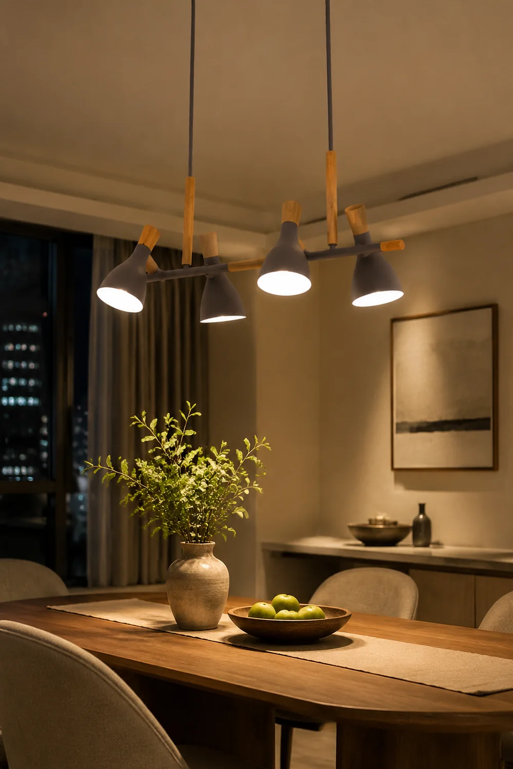 Morandi Nordic Multi Rope Wood Pendant Light, White/Green/Gray - Lumpaz