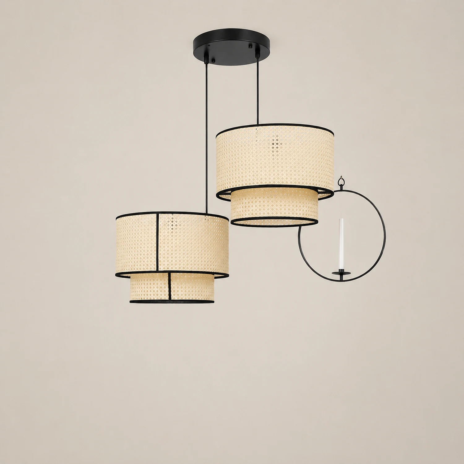 Ritta Japanese Rattan Pendant Light, Double-Layer - Lumpaz