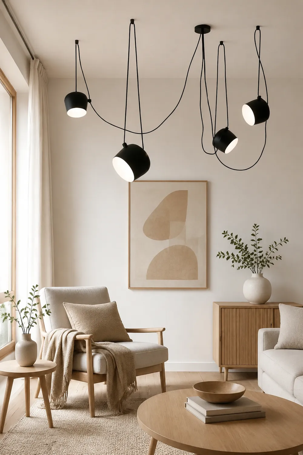Modern Scandinavian Swag Drum Pendant Light, Black/White - Lumpaz