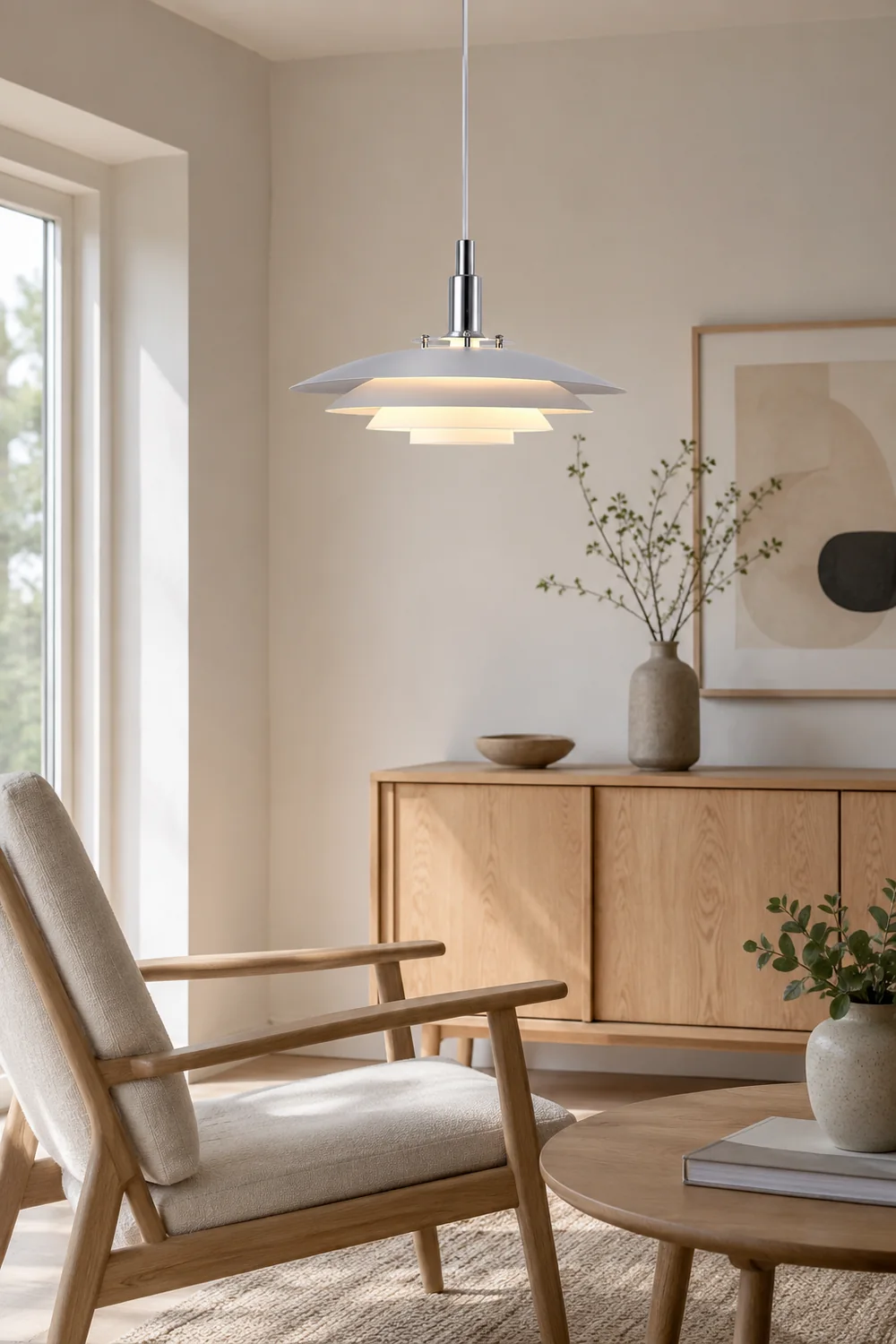 Morandi Modern Frisbee Shaped Metal Pendant Light, Black/White - Lumpaz