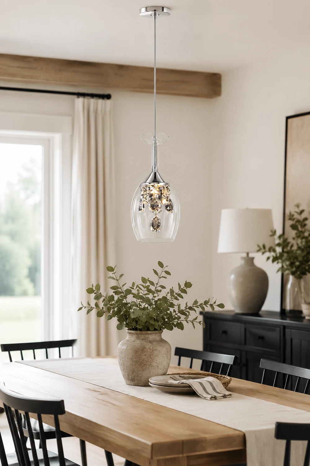 Kristy Modern Wine Glass/Crystal Pendant Light, Clear - Lumpaz