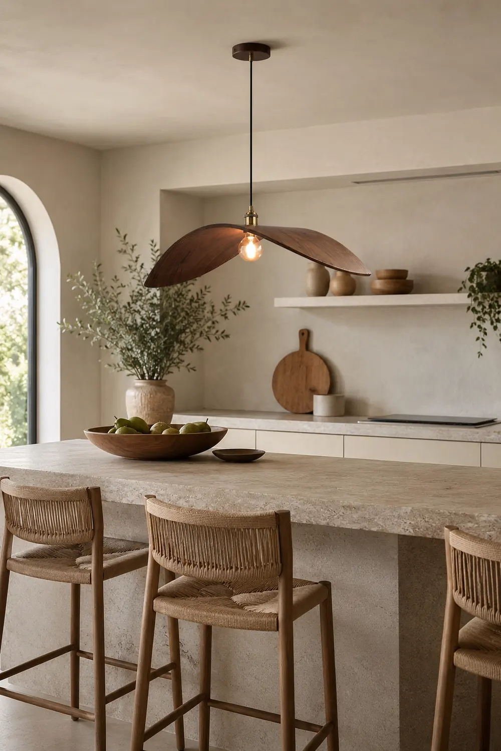 Ozawa Curved Art Pendant Light, Metal & Wood - Lumpaz
