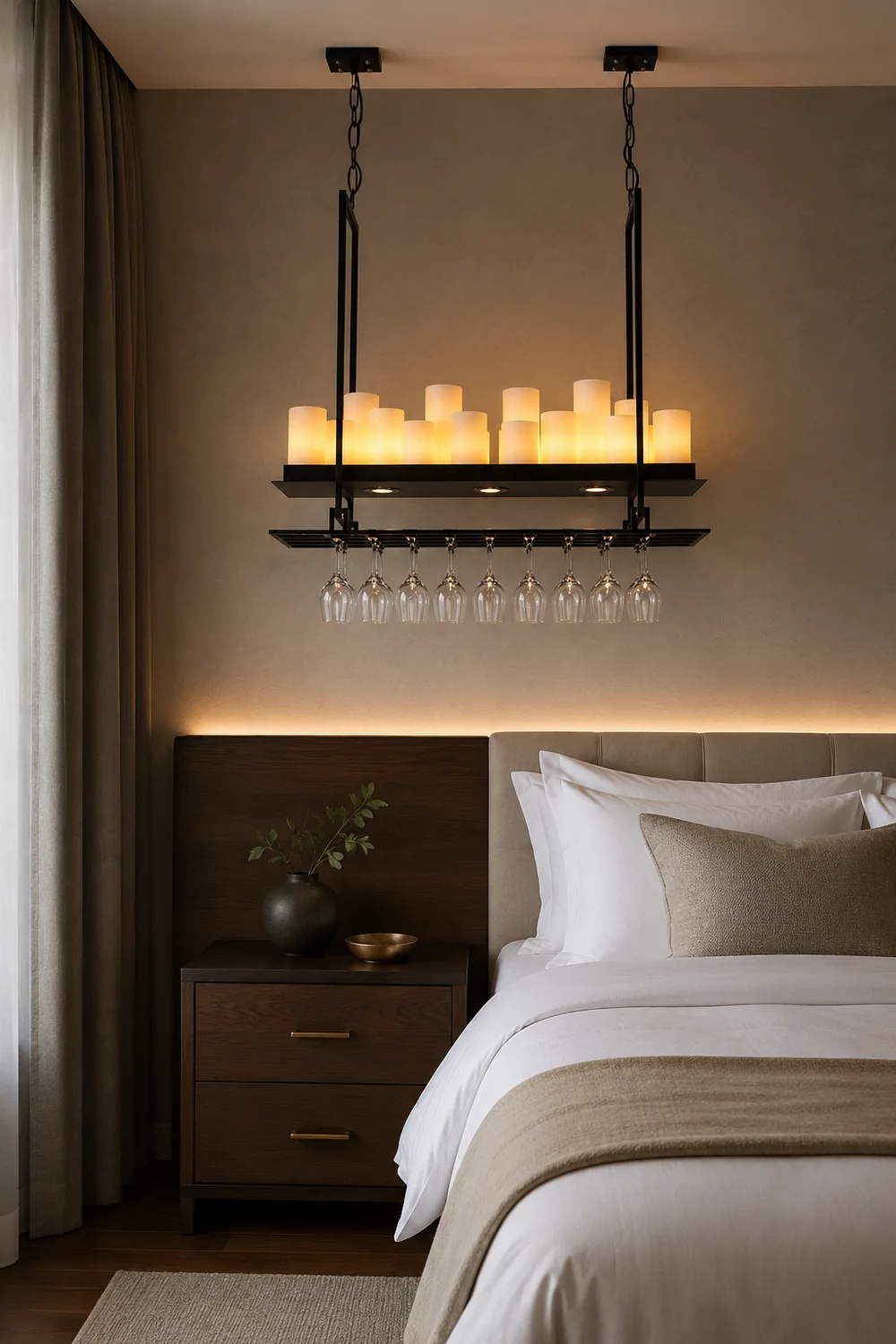 Alessio Candle Black Pendant Lighting for Kitchen Island, Wine Glass Holder - Lumpaz
