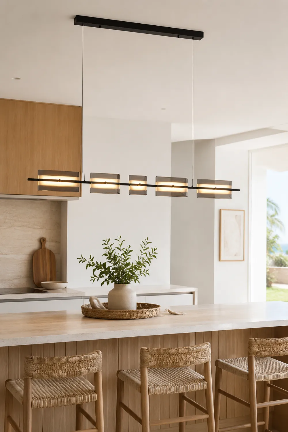 Evette Modern Nordic Linear Copper/Glass Pendant Light, Brass/Black - Lumpaz