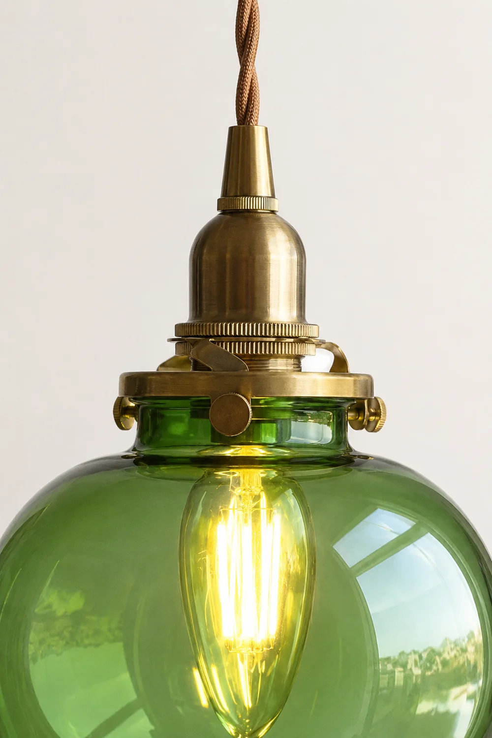 Hailie Retro Oval Glass/Metal Pendant Light, Green/Clear/Blackish Green - Lumpaz