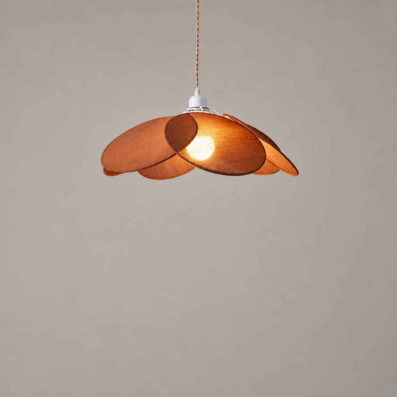 Renée Minimalist Fabric Flower Pendant Light, Orange/Brown/Beige - Lumpaz