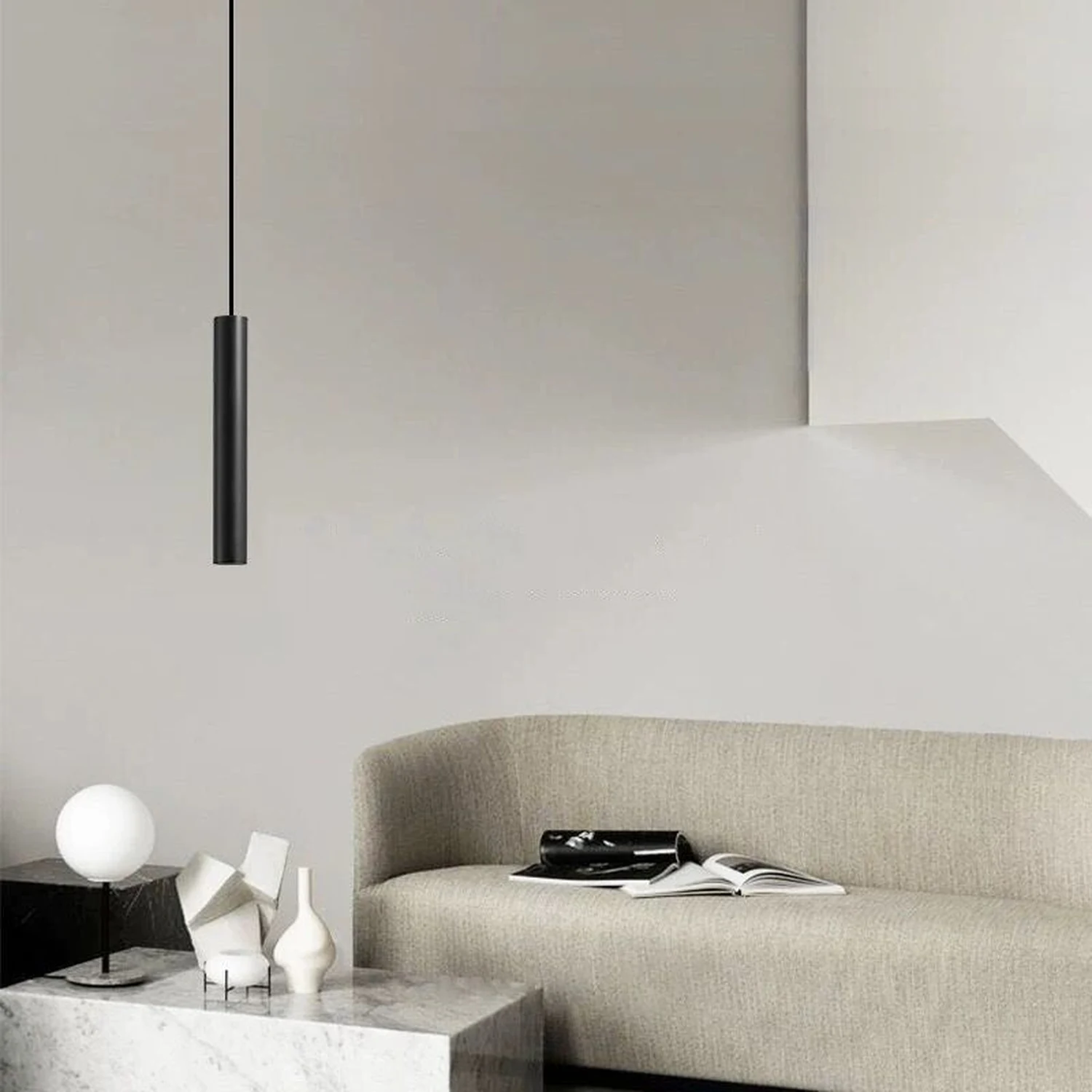 Edge Minimalist Cylinder Black Pendant Light, 9"/11" - Lumpaz