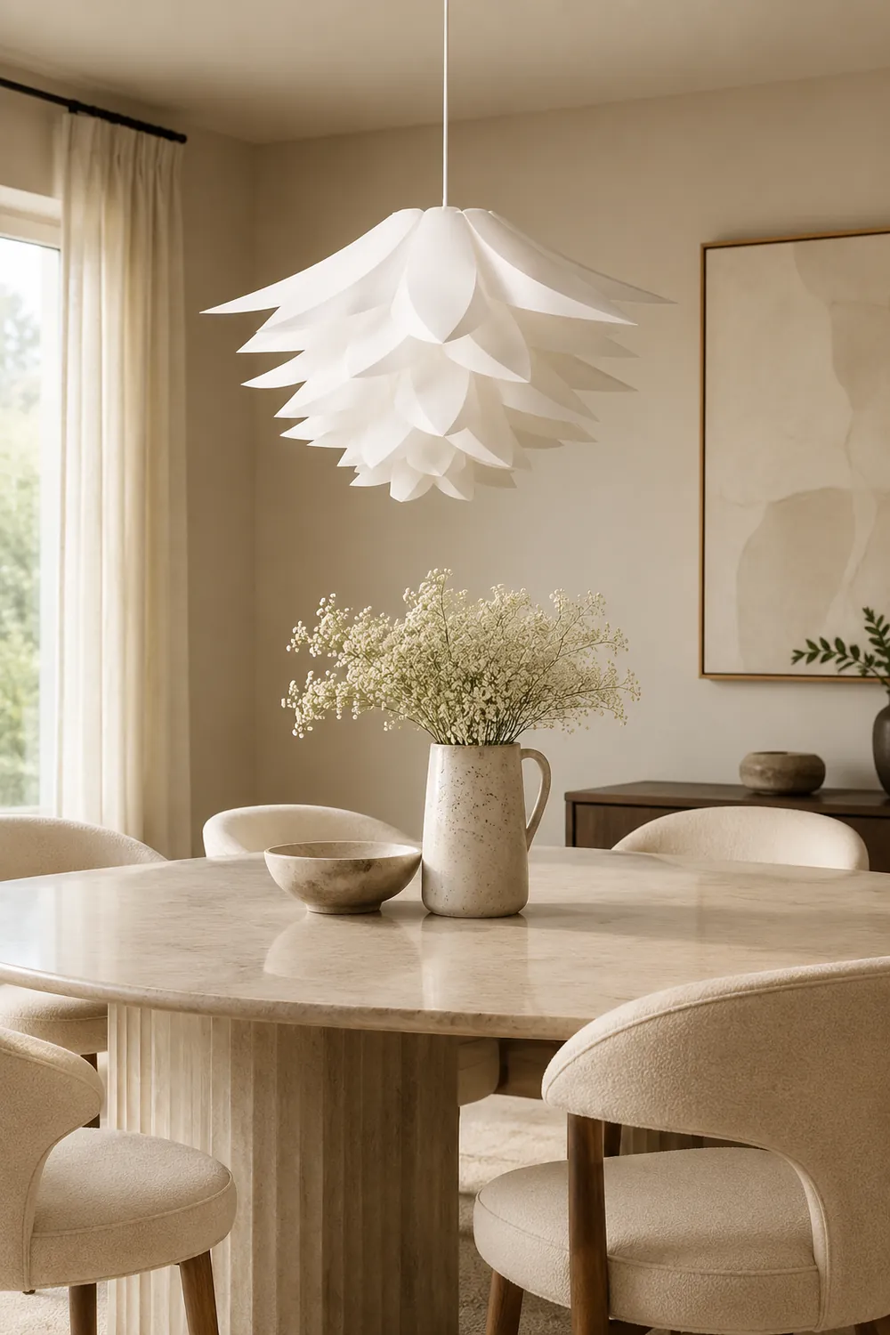 Bella Nordic Minimalist Lotus Pendant Light, Metal/PVC, White - Lumpaz