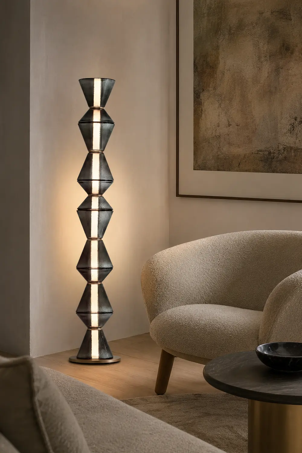 Evette Nordic Modern Black LED Pendant & Floor&Table Lamp, Glass - Lumpaz