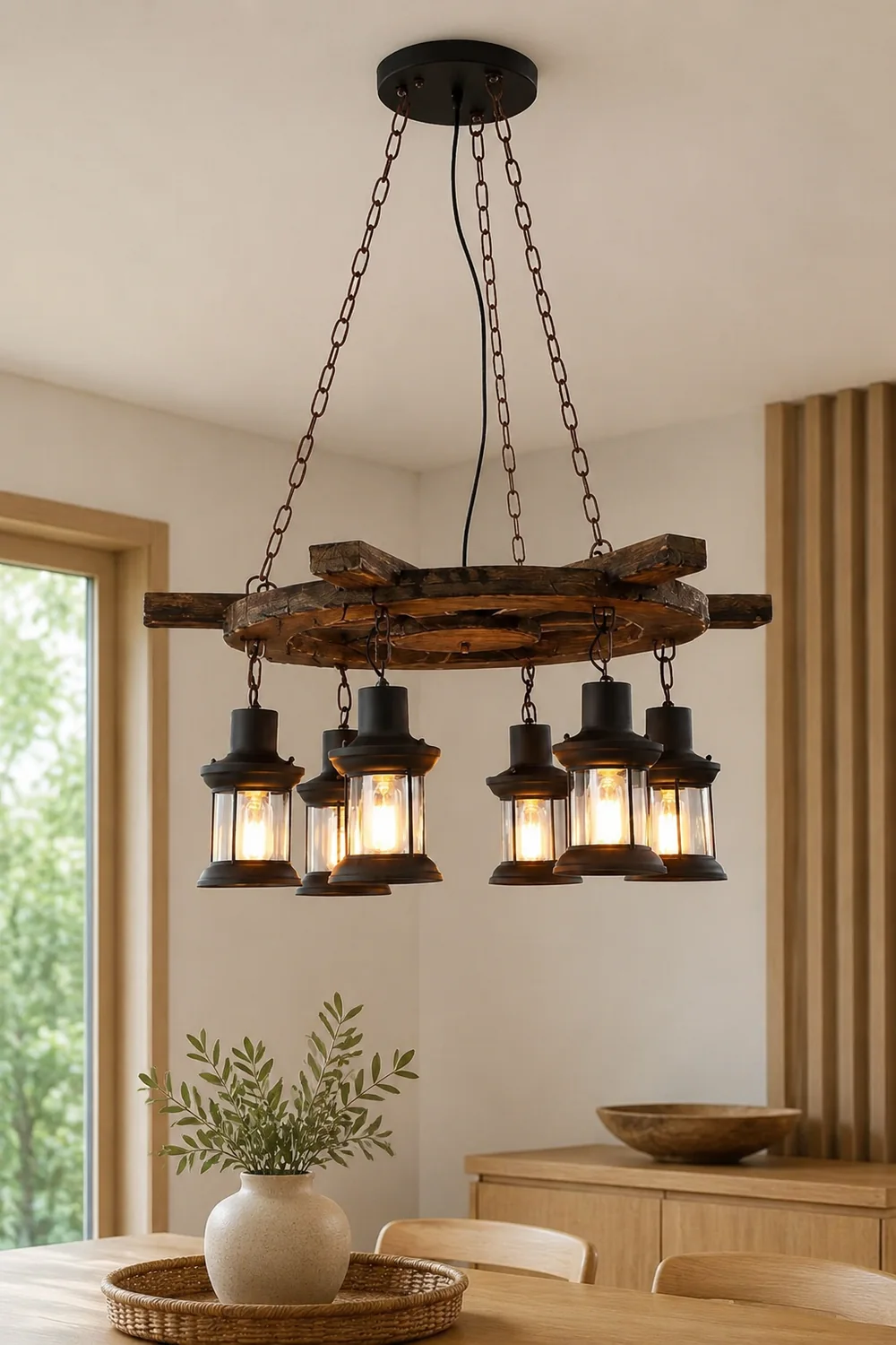 Austin Retro Rudder Metal & Wood Pendant Light, 6 Heads - Lumpaz