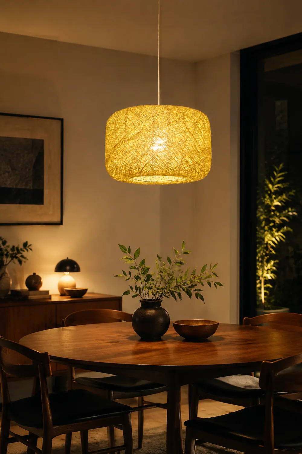 Natural Cylindrical Lantern Rattan Pendant Light, Hallway - Lumpaz