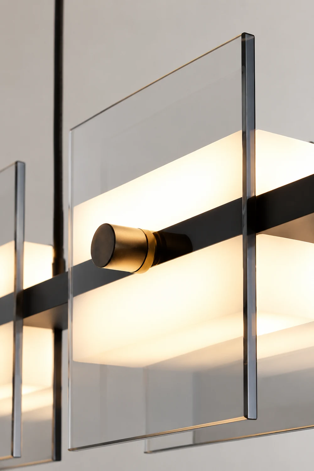 Evette Modern Nordic Linear Copper/Glass Pendant Light, Brass/Black - Lumpaz