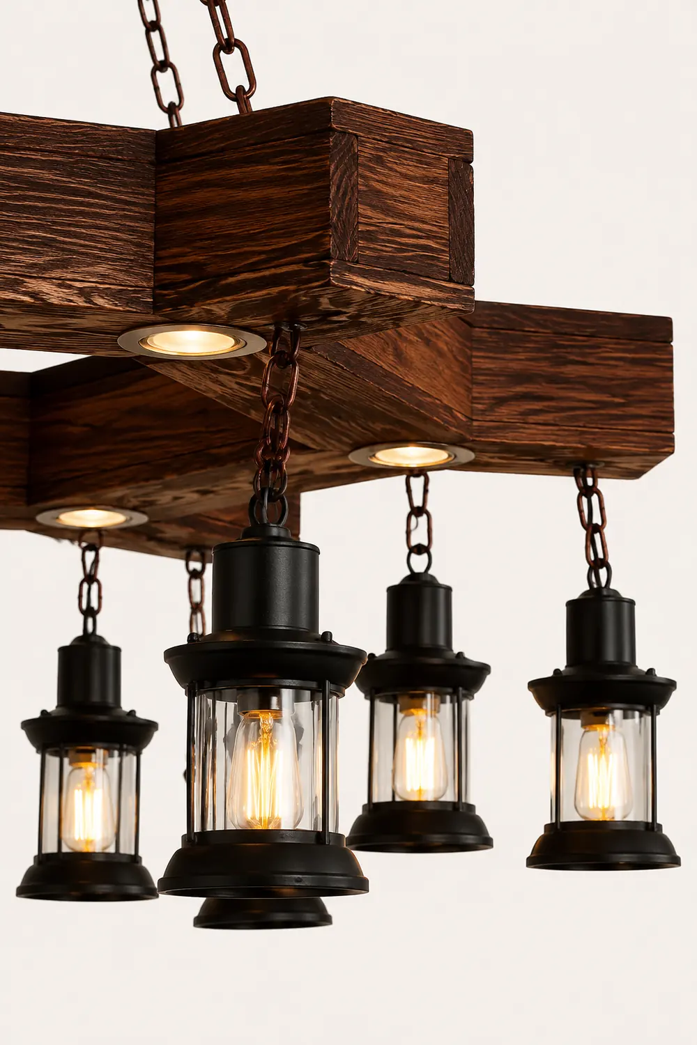 Austin Retro Metal/Wood Lantern Pendant Light, Walnut - Lumpaz
