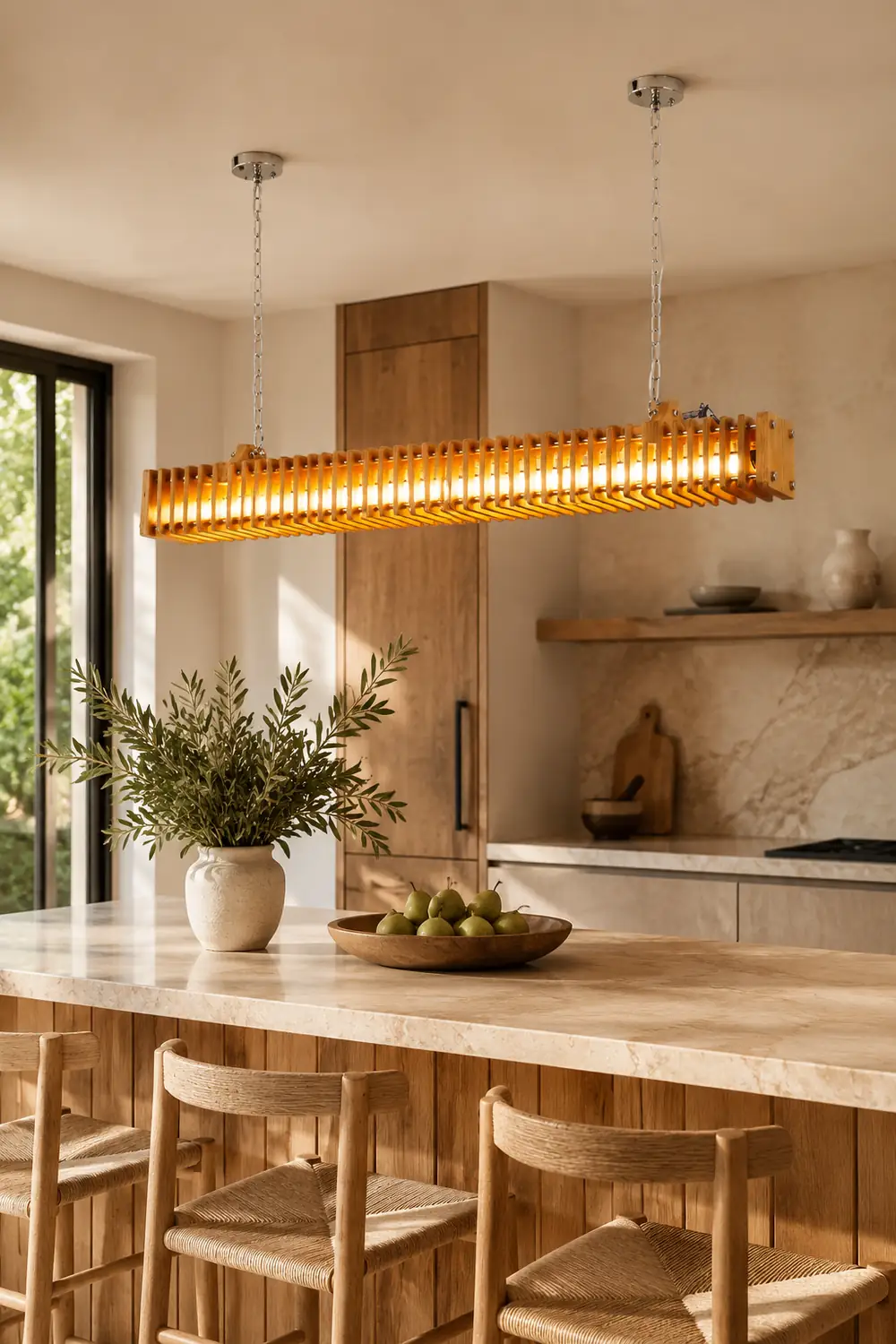 Austin Rectangular LED Pendant Light, Wood & Metal, 47.5" - Lumpaz
