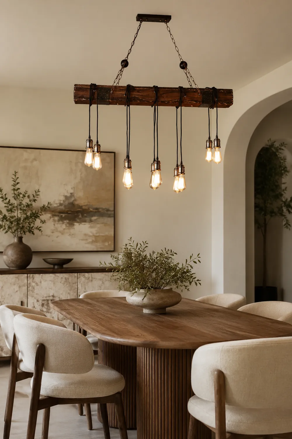 Alessio Linear Retro Wood Pendant Light, Bronze - Lumpaz