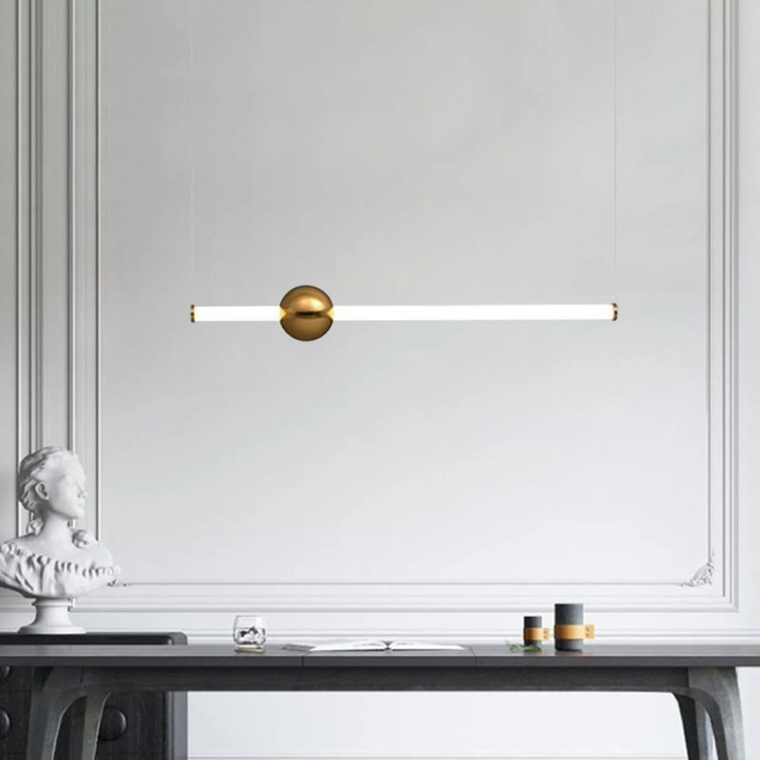 Edge Modern Linear Metal Pendant Light, White/Gold - Lumpaz