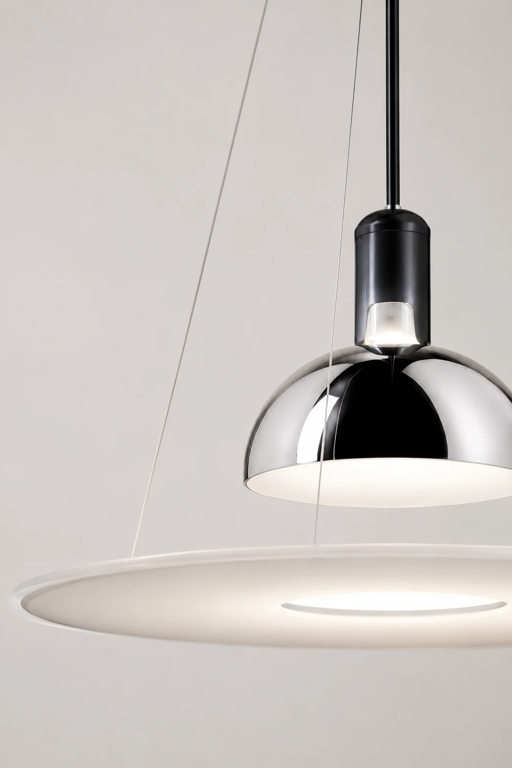 Levi Modern Minimalist Nordic Bell Metal/Acrylic Pendant Light, Chrome/Black - Lumpaz