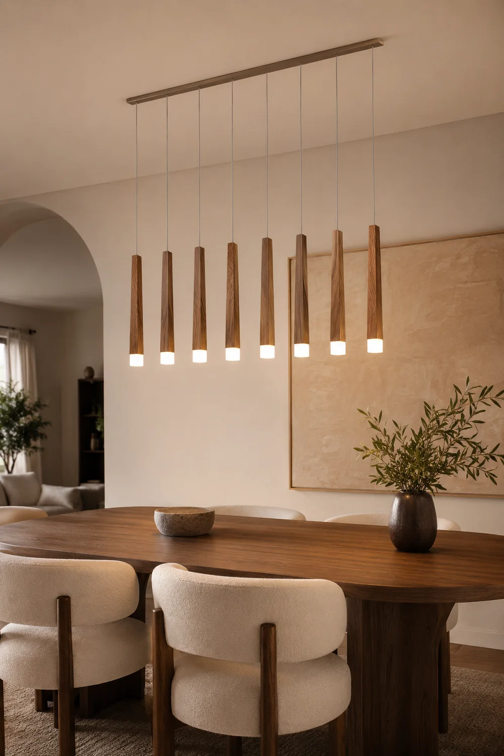 Ozawa Minimalist Linear Wood/Acrylic Pendant Light, Wood - Lumpaz