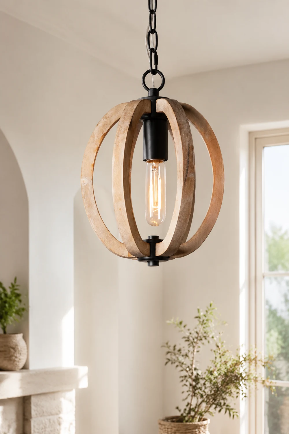 Alessio Orb/Gourd Wood Pendant Light - Lumpaz