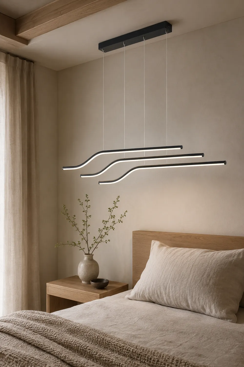 Minimalist Tri-Curved Metal Pendant Light, White/Black - Lumpaz