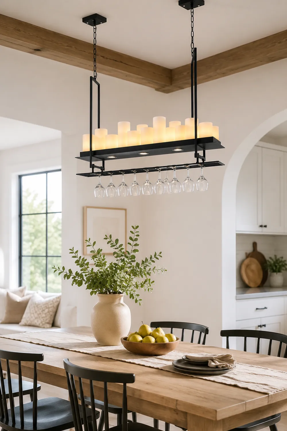 Alessio Candle Black Pendant Lighting for Kitchen Island, Wine Glass Holder - Lumpaz