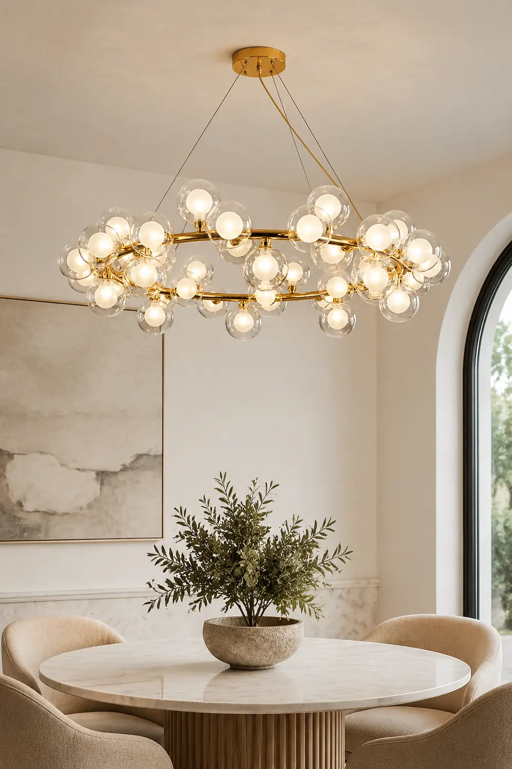 Valentina Modern Gold Bubble Pendant Light, Metal & Glass - Lumpaz