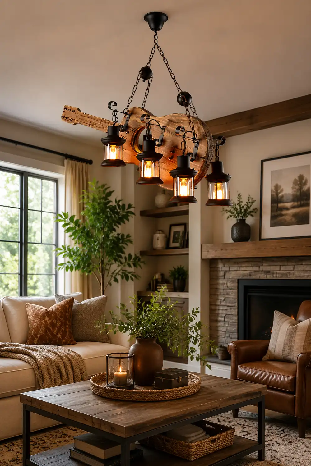 Austin Retro Guitar Metal & Wood Pendant Light, 4 Heads - Lumpaz