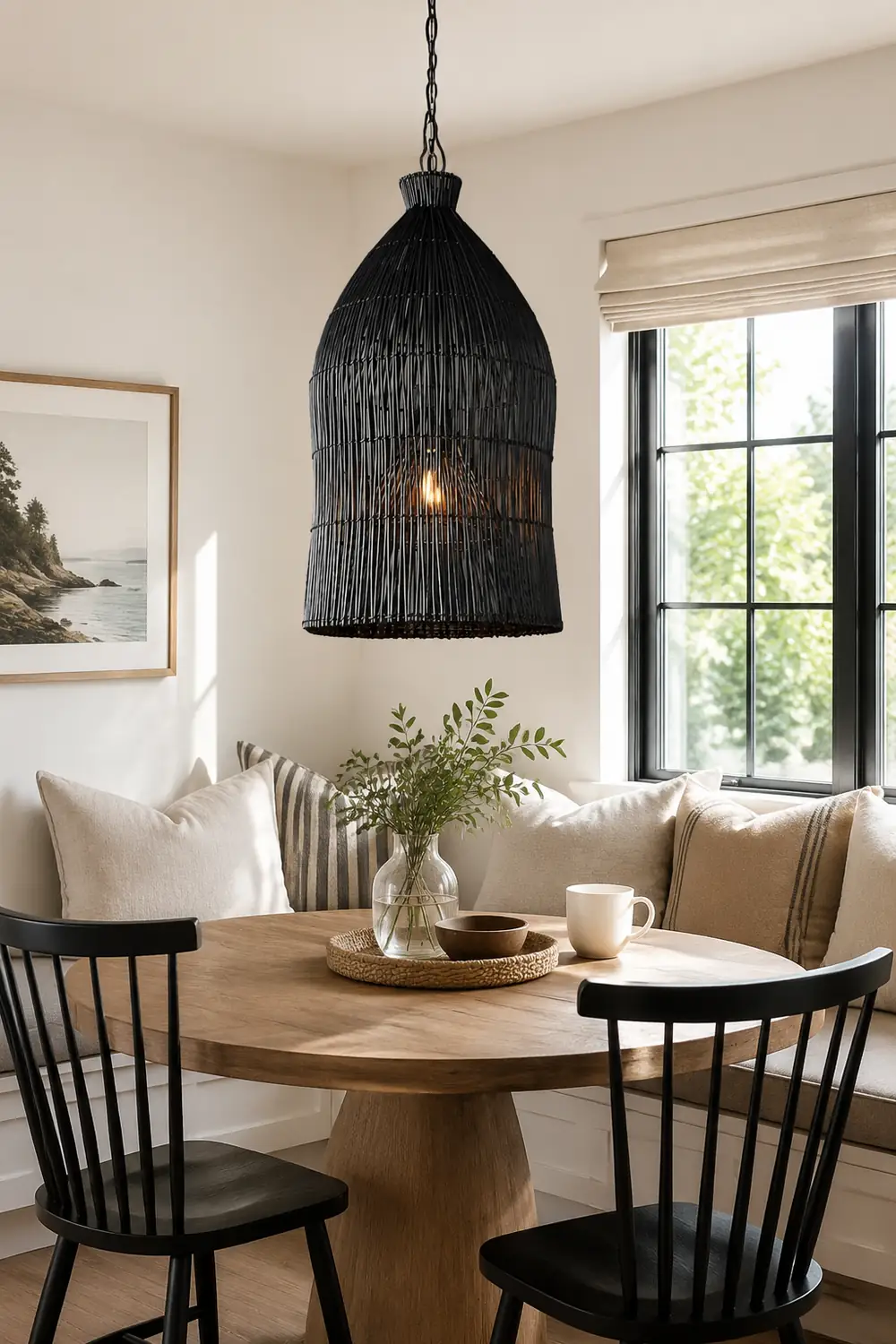 Muto Design Birdcage LED Pendant Light Black/White Metal/Rattan Bedroom/Living Room - Lumpaz