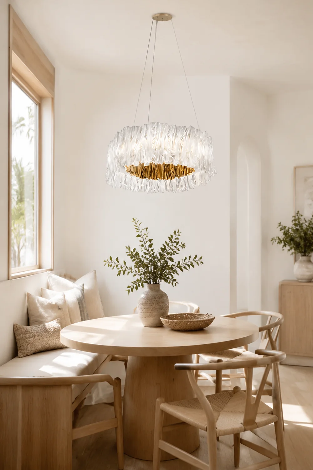 Kristy Modern Luxury Pleated Pendant Light, Circle, Acrylic/Stainless Steel - Lumpaz