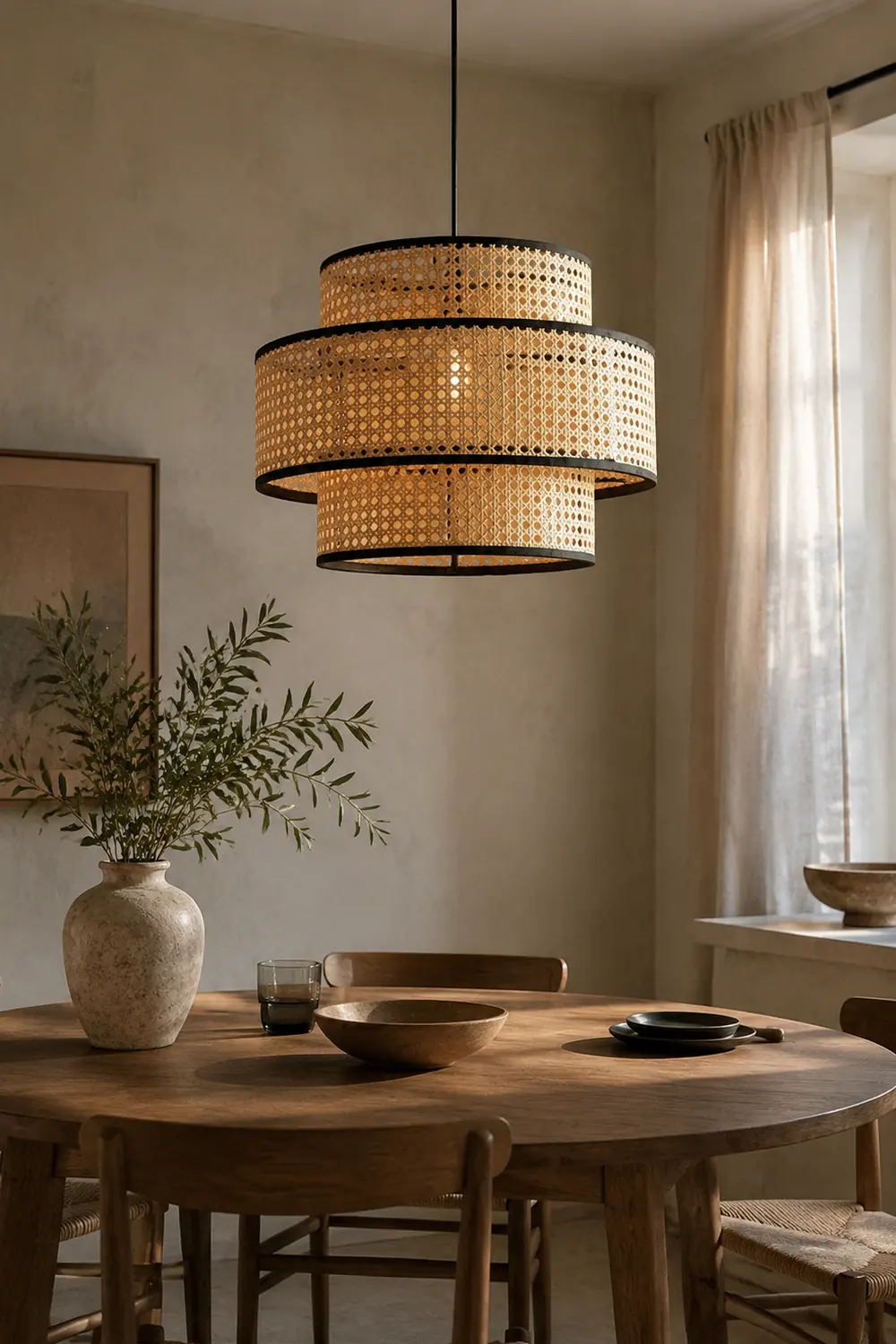 Ritta Japanese Rattan Pendant Light, Tri-Layer - Lumpaz
