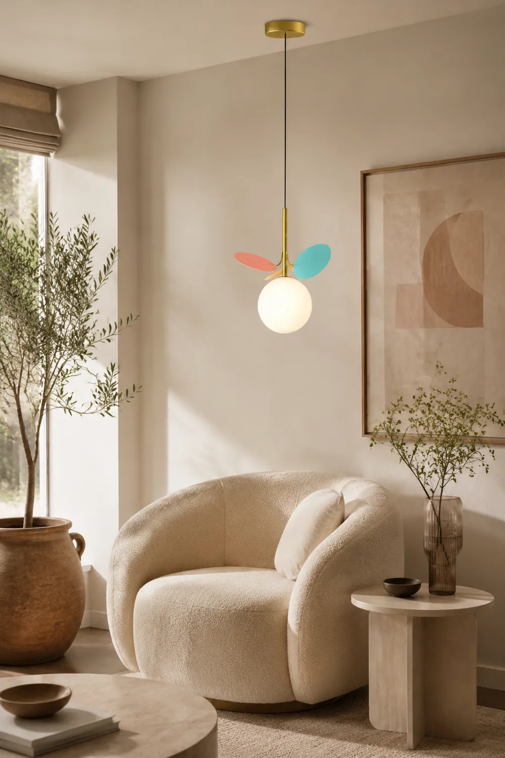 Jevon Art Deco Globe Pendant Light, Multi-Color/White, Metal/Glass - Lumpaz